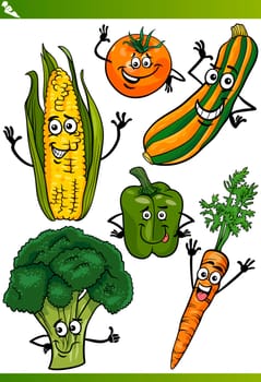 Cartoon Illustration of Happy Vegetables Food Comic Characters Set