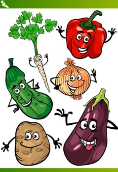 Cartoon Illustration of Funny Vegetables Food Characters Set