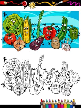 Coloring Book or Page Cartoon Illustration of Comic Vegetables Funny Food Objects Group for Children Education