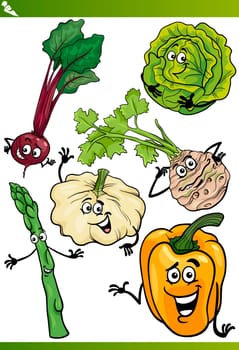 Cartoon Illustration of Happy Vegetables Food Comic Characters Set