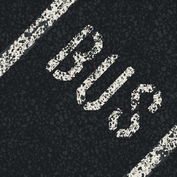 Bus sign on asphalt road. Vector