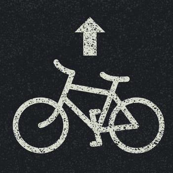 Bicycle road sign and arrow on asphalt background. Vector