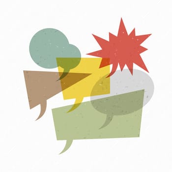 Colorful textured retro speech bubbles on diagonal lines texture. Vector illustration, EPS10.