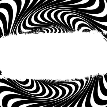 Black and white swirl lines with grunge label. Vector.