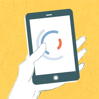 Hand with smartphone. Vector