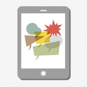 Tablet device with many speech bubbles. Vector