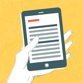 Smartphone with news page on screen. Vector