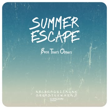 Summer travel set. Grunge background with hand-drawn alphabet. Vector