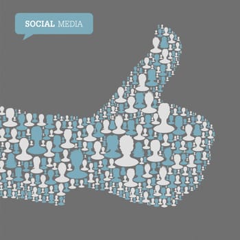 Thumb up symbol. Composed from many people silhouettes. Social media concept, vector