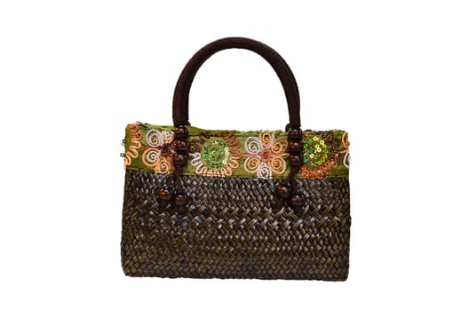 bamboo wicker bag on white background