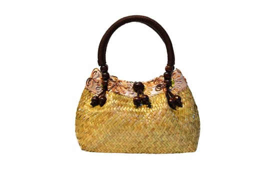 bamboo wicker bag on white background