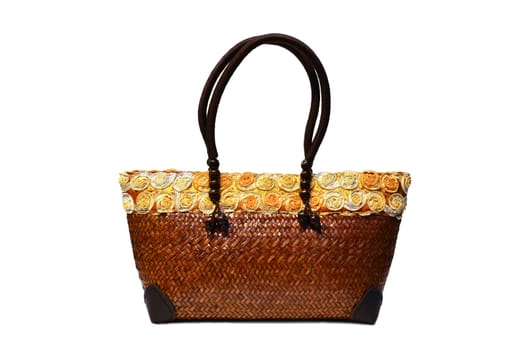 bamboo wicker bag on white background