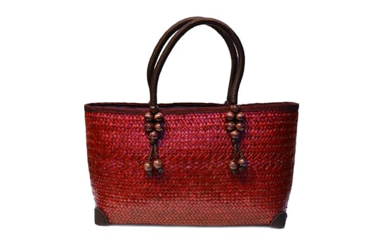 bamboo wicker bag on white background