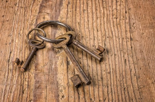 Three old keys on one key ring