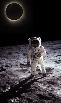 Astronaut walking on the moon,a planet and space on background