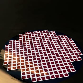 detail of a silicon chip wafer reflecting different colors