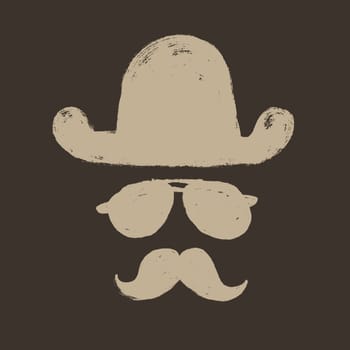 Retro elements set: bowler hat, moustache, and sunglasses