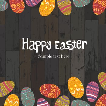 Easter eggs on wooden planks background. Vector, EPS10