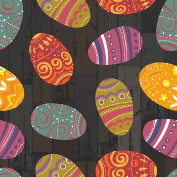 Easter eggs on wooden planks background. Vector, EPS10