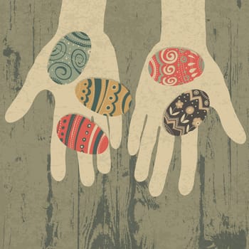 Easter eggs in hands. Vector, EPS10