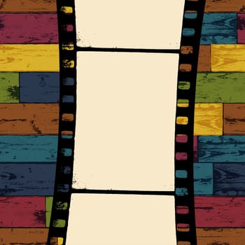 Film strip on colorful seamless wooden background. Vector, EPS10