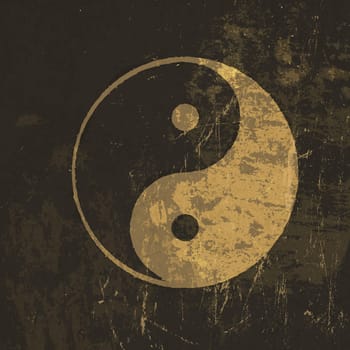 Yin yang grunge icon. With stained texture, vector