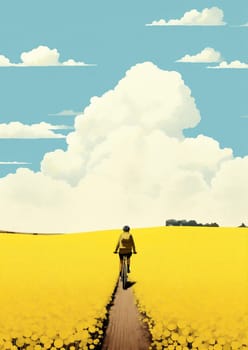 Grass man abstract day nature background clouds landscape weather sky person yellow field green summer blue concept plant art agriculture