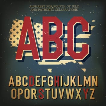 American themed alphabet. With elements for Independence Day, vector, EPS10