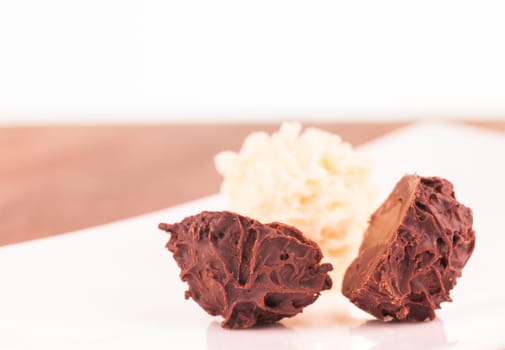 Praline in half extreme close up