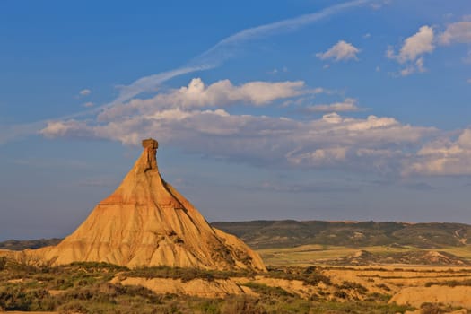 Desert landscape under the sunset colors, Bardenas Reales, Navarra, Spain