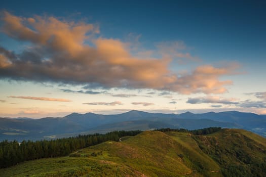 Landscape with cloudy sky on sunset, Sorrondegi, Trucíos, Bizkaia, Spain