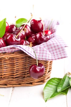 fresh cherries in the basket