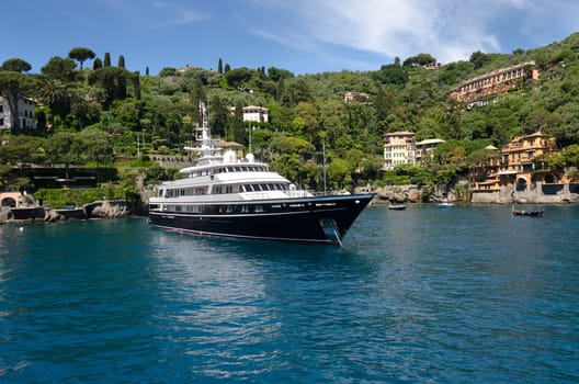 Yacht moored in the harbor of Portofino in Liguria