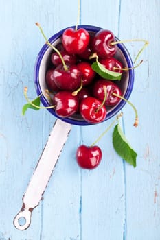 Cherries in the sieve from above