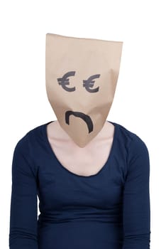 a sad looking euro sign head, isolated