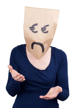 a sad and desperate looking euro head, isolated