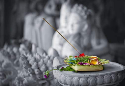 Donation to the gods close up. Indonesia, Bali