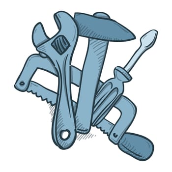 Set of classic tools made from metal and wood