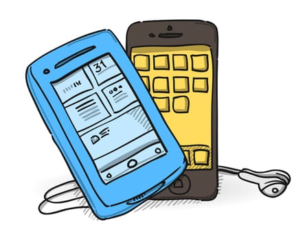 Illustration of two smartphones isolated on white backgdound