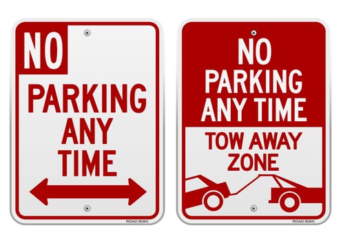 Set of red and white american road signs