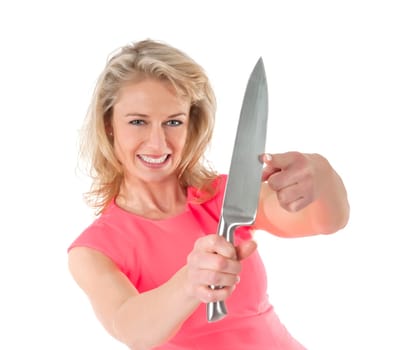Woman cuts fingers on the knife