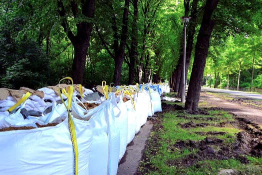 Sandbags during flooding in Magdeburg