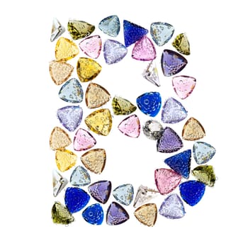 Gemstones alphabet, letter B. Isolated on white background.