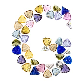 Gemstones alphabet, letter G. Isolated on white background.