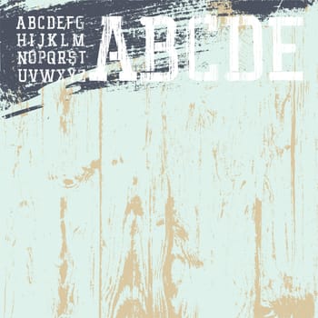 Grunge alphabet with wooden background, ready for use. Vector illustration, EPS8.