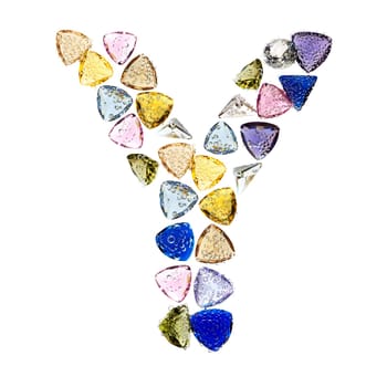 Gemstones alphabet, letter Y. Isolated on white background.