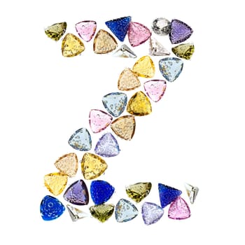 Gemstones alphabet, letter Z. Isolated on white background.