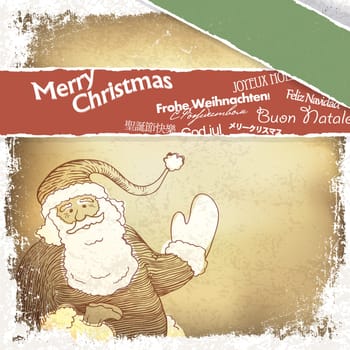 Retro Santa Claus greetings in different languages. Vector, EPS10