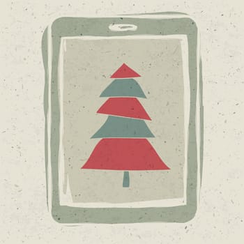 Xmas tree on tablet device screen, technology concept vector, EPS10.