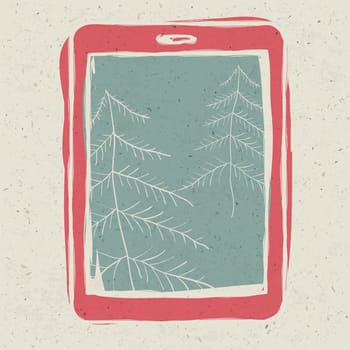 Christmas trees on tablet device screen, technology concept illustration, vector, EPS10.